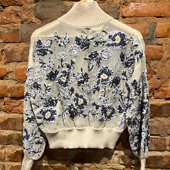 NWOT Anthropologie Sheer Embroidered Bomber Jacket - Size XS - Picture 3 of 4
